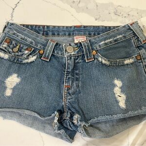 True Religion Blue Distressed Jean Shorts